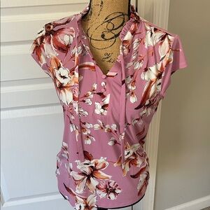 Karl Lagerfeld Pink Floral Tie-Neck Blouse